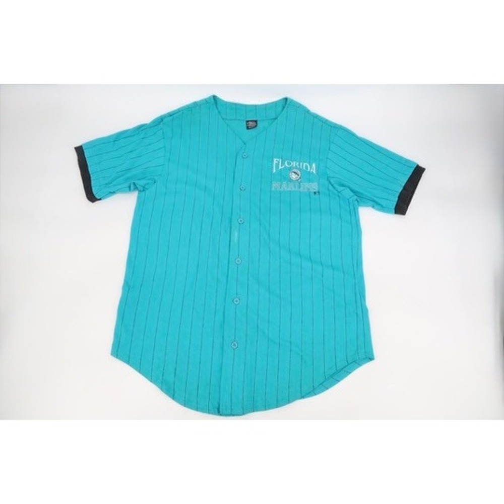 Salem Sportswear Florida Marlins Baseball Jersey Mens Large Teal‎ Pinstripe 1992